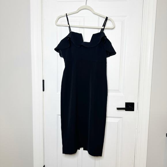 Bardot Size US 8/Medium Black Ruffle Sheath Midi Dress - Picture 2 of 8